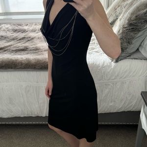 Calvin Klein Black Cowl Neck Chain detail dress size 2 poly spandex blend